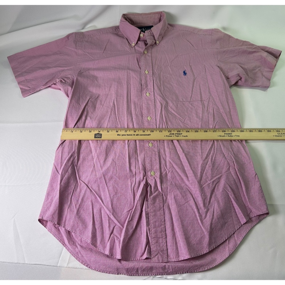 Ralph Lauren Classic Fit Pony Short Sleeve Button Down Shirt Pink Check Mens Med - Picture 3 of 7